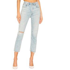 AGOLDE Riley High Rise Straight Crop Distressed Light Fading Blue Jeans Size 24